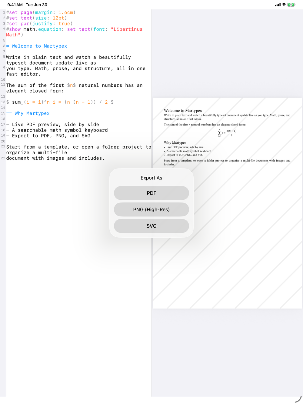 Export format picker on iPad, light mode