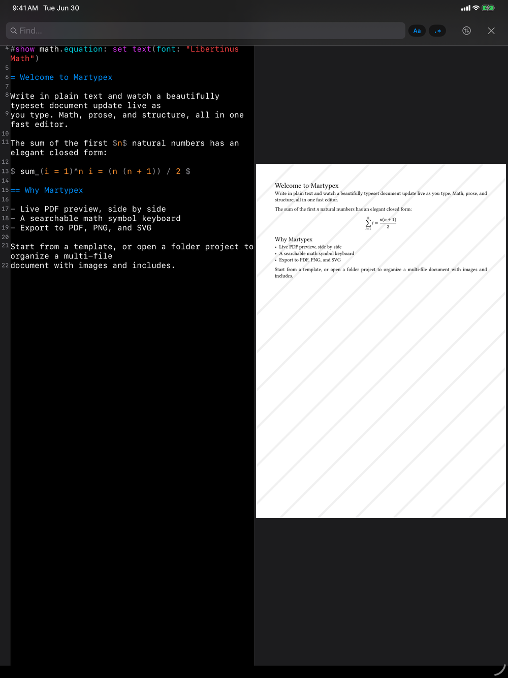 Find & Replace on iPad, dark mode