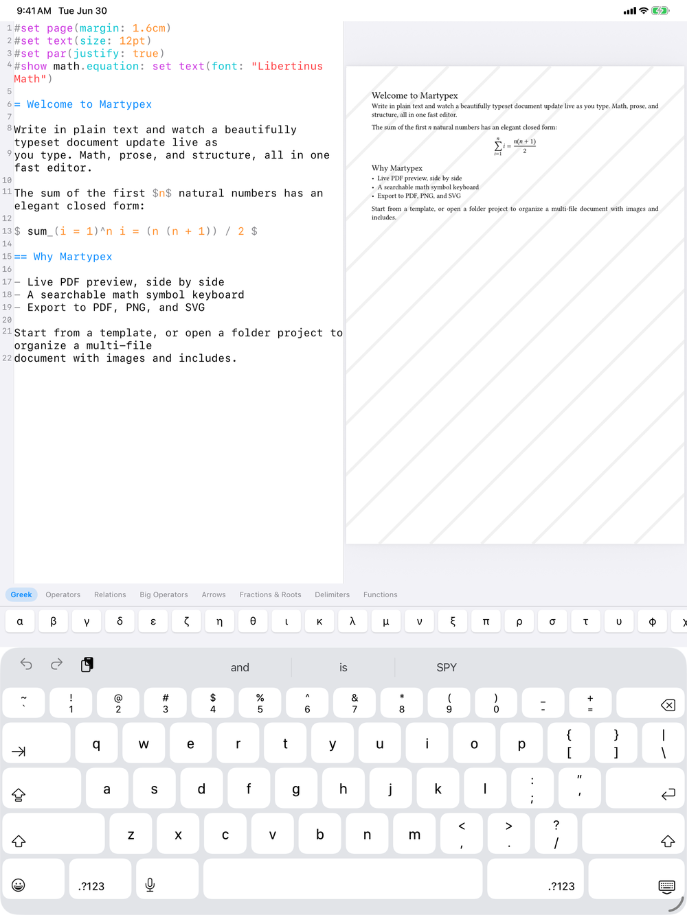 Math Keyboard on iPad, light mode