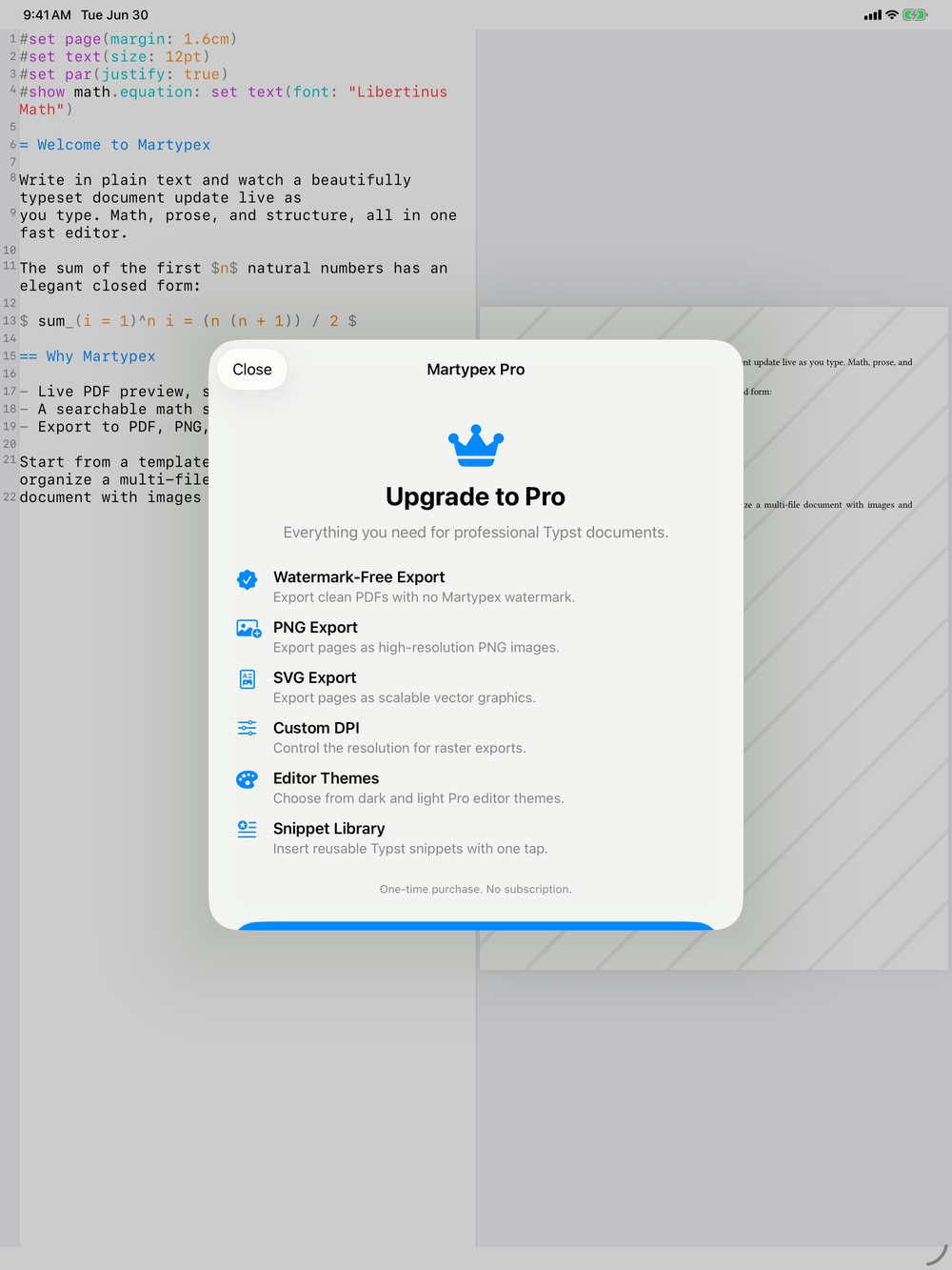 Martypex Pro on iPad, light mode