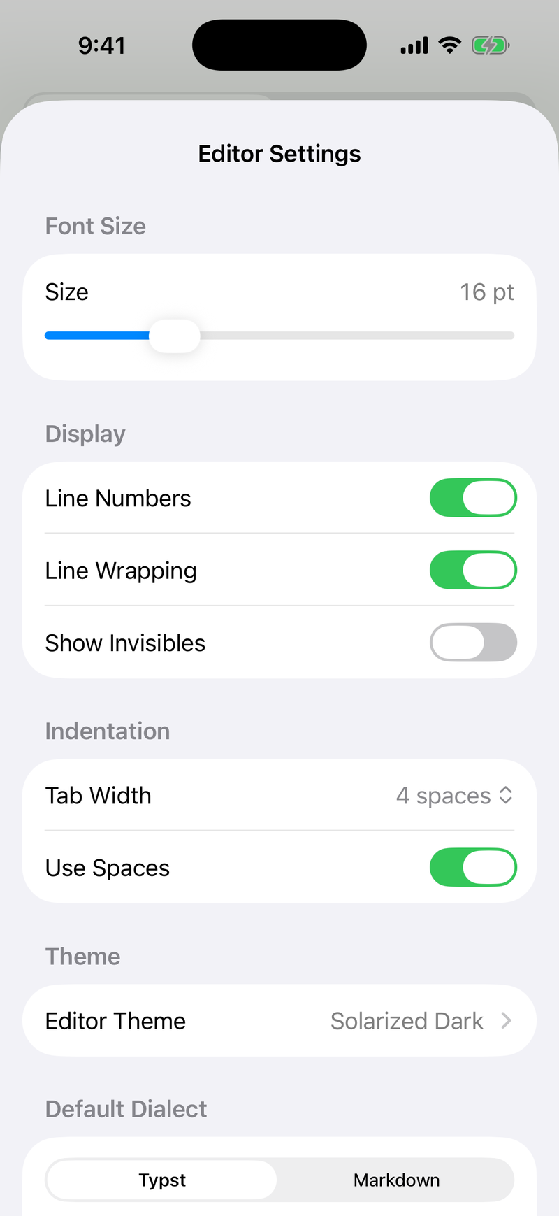 Settings on iPhone, light mode