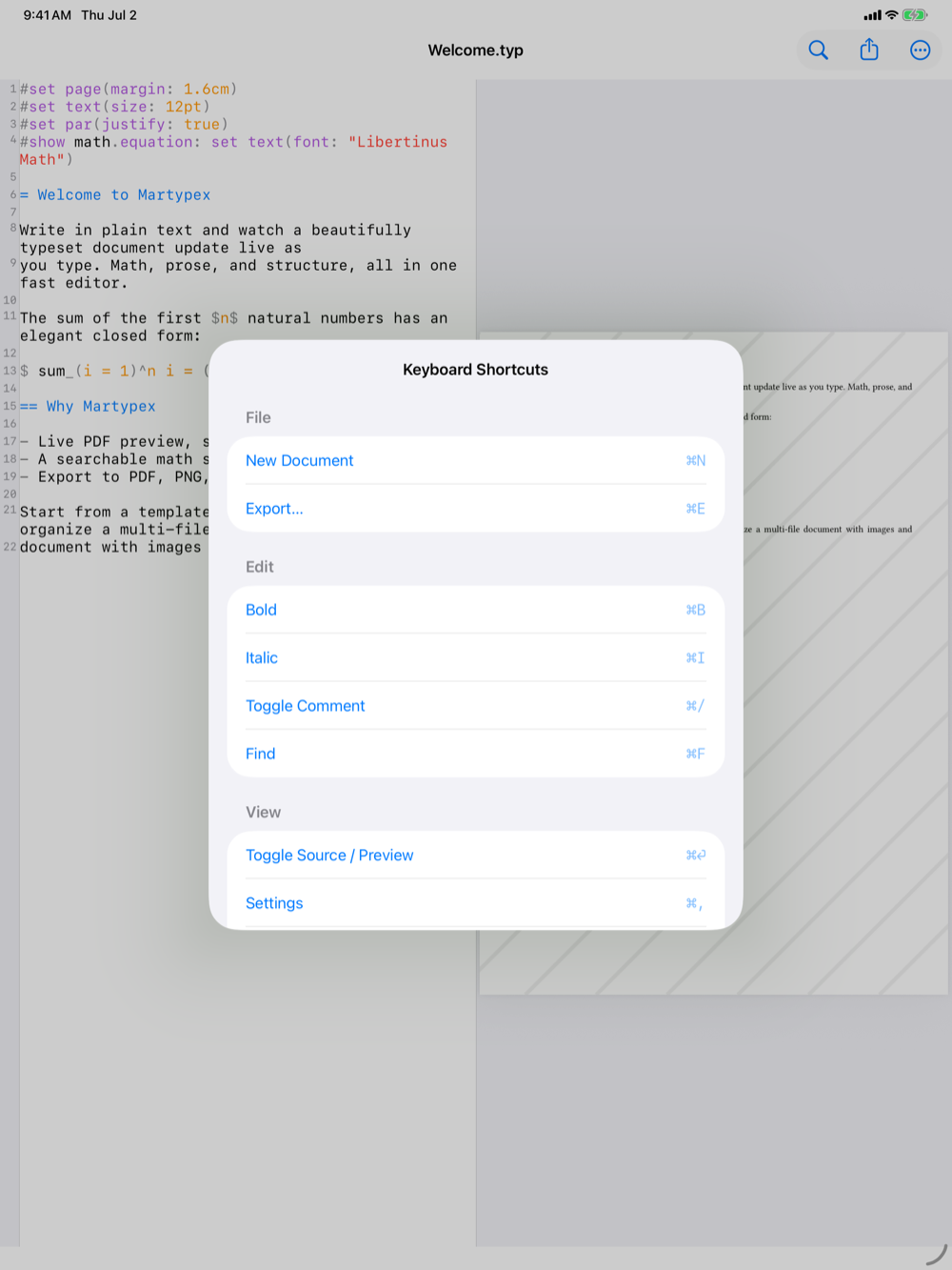 Keyboard Shortcuts on iPad, light mode