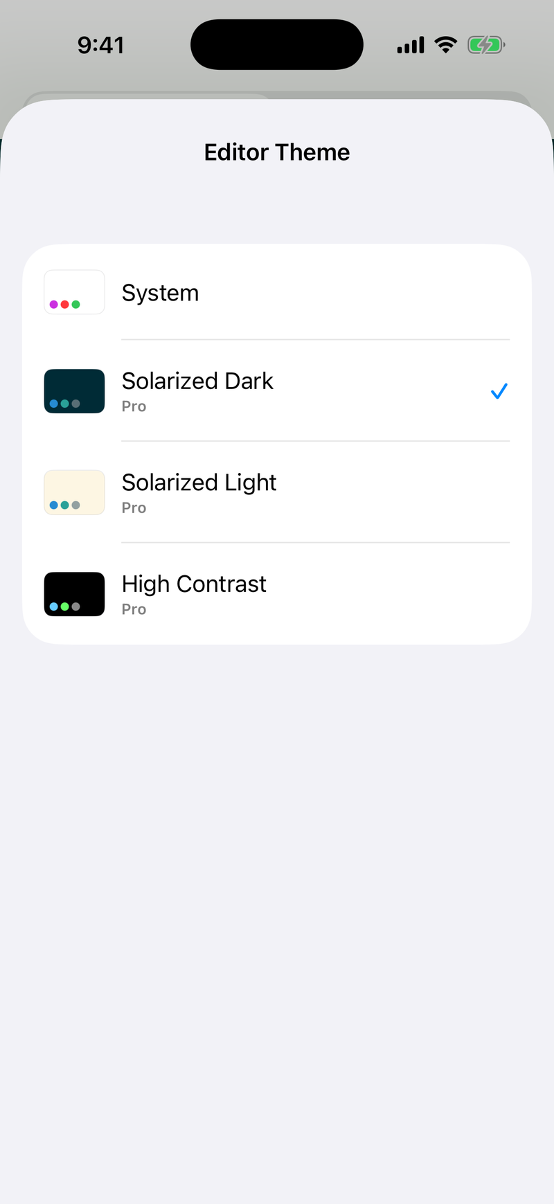 Editor themes on iPhone, light mode