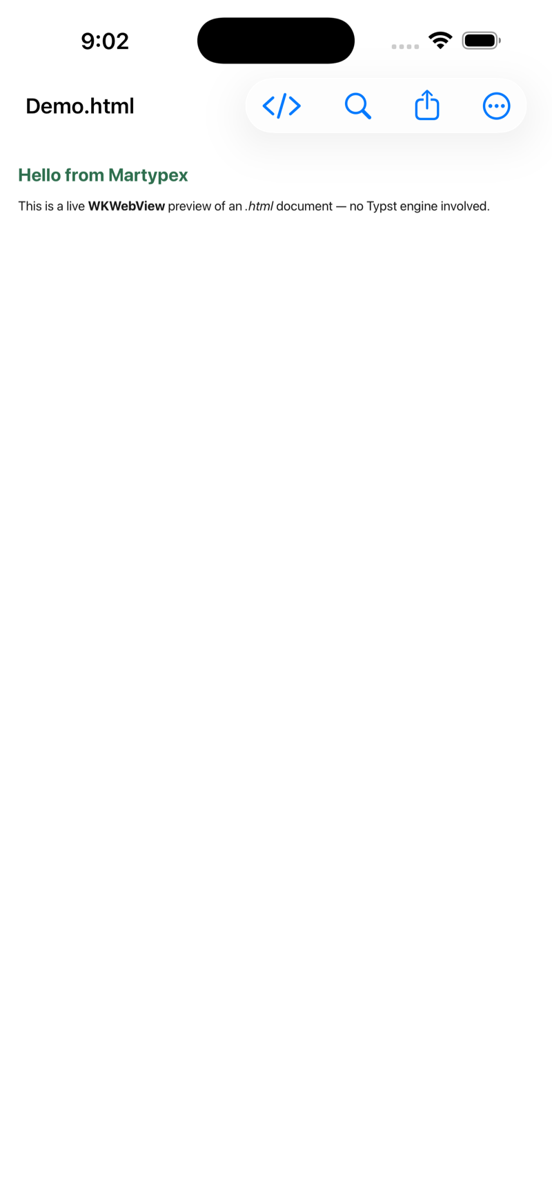 An .html document rendered in the live web preview, on iPhone, light mode